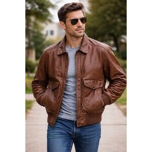 Vintage 90s Wilsons Adventure Bound Brown Leather A2 Bomber Jacket Mens Size L